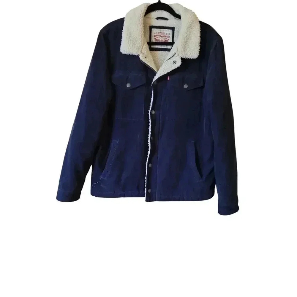Levi's Men's Corduroy Sherpa Trucker Button Jacket, Navy, Size Medium - Picture 14 of 14